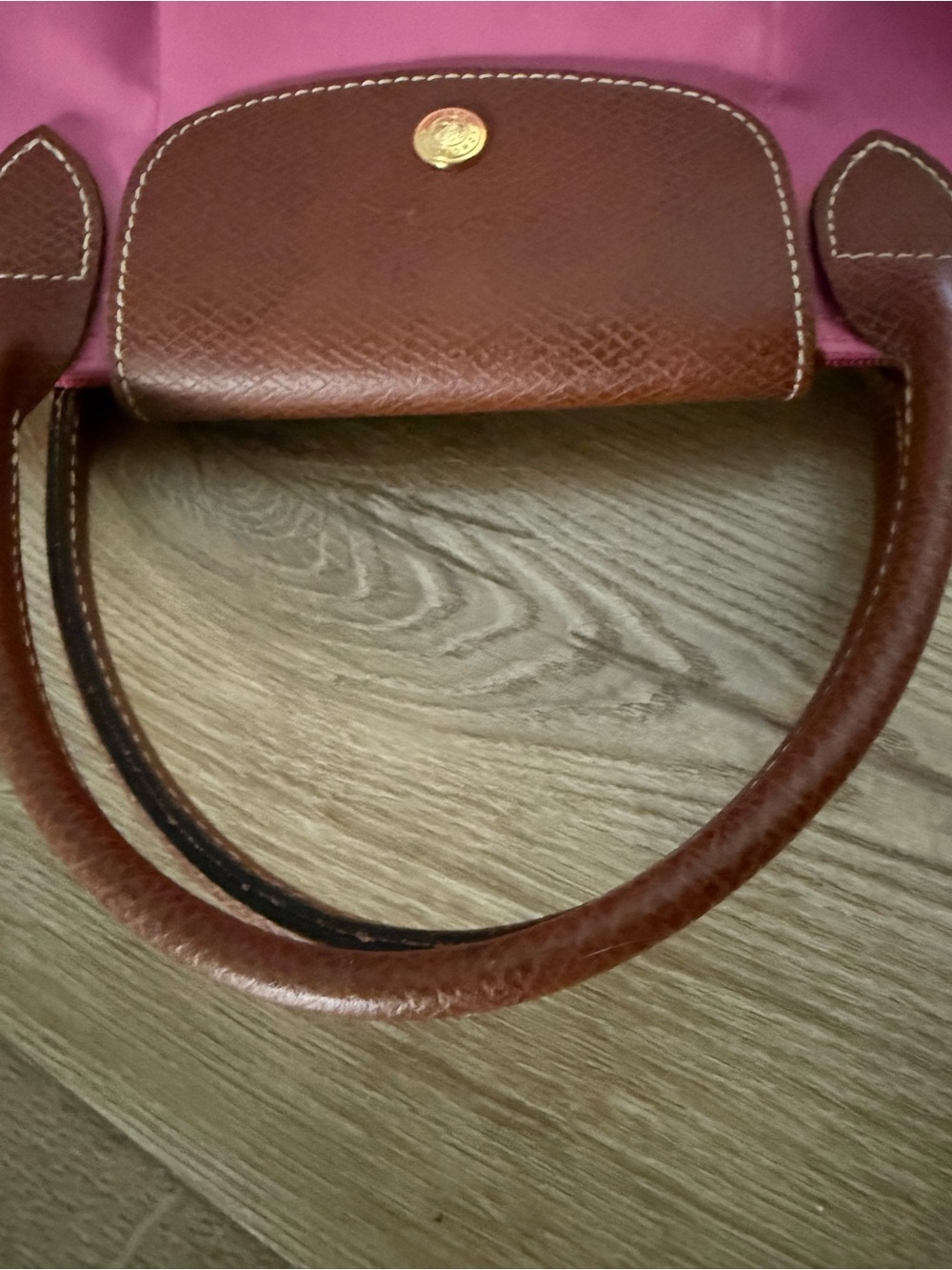 Longchamp LE PLIAGE ORIGINAL S HANDBAG Pink Canvas Snap Zip Tote Purse French - Picture 13 of 14